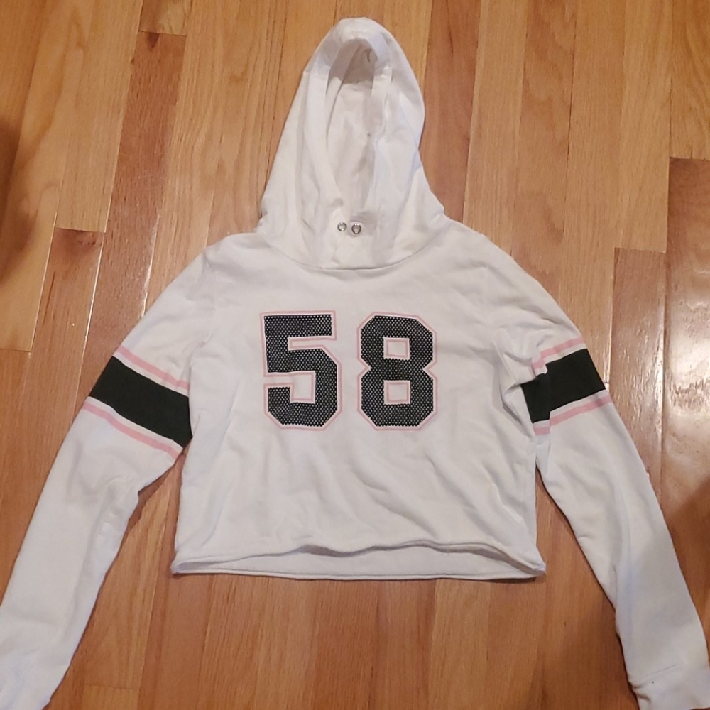 H&M White Jersey Design Crop-Hoodie